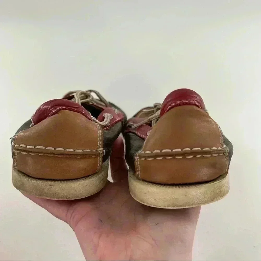 J Murphy mens boat shoes size 10 red brown leather preppy nautical